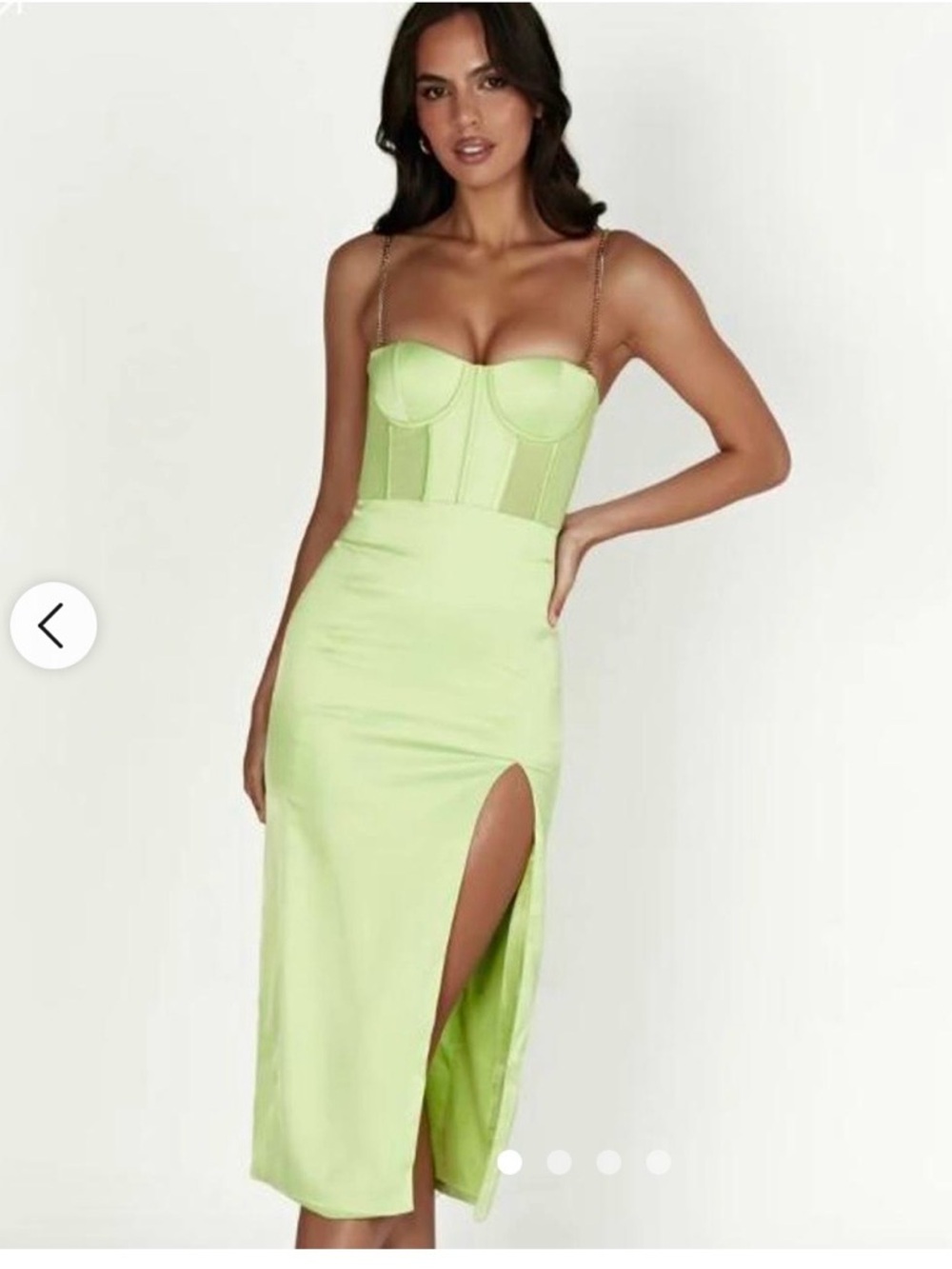 Meshki Neon Lime Strapless Bustier Midi Dress with Chain Straps